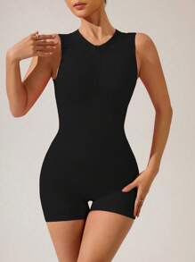 Dewbera Seamless & Stretchy Women Zipper Front Sleeveless Romper