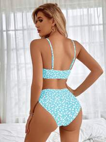 Swim Mod Women's Random Print Tankini Swimsuit Set - Camisole Top & Separate Triangle Bikini Bottom For Summer Beach Vacation - Mint Blue - View 2