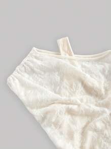 SHEIN MOD Áo thun thời trang cổ ren bất đối xứng dành cho nữ - Màu be - Xem 4