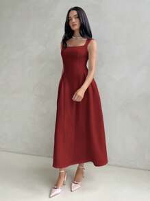 Aloruh 女士优雅白色喇叭形 A 字形荷叶边领紧身荷叶边中长连衣裙