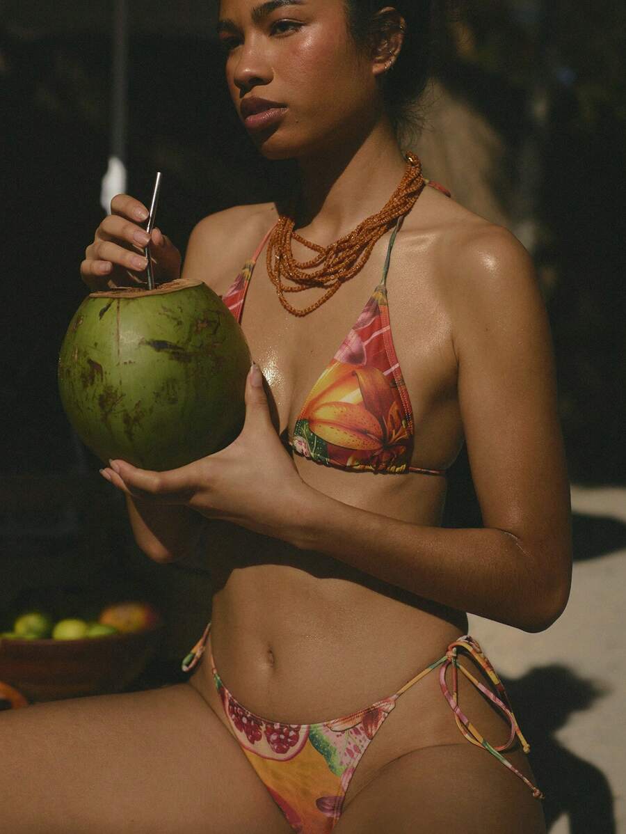 Musera Resort 系带水果花卉印花比基尼仅限波西米亚风伊比沙岛可爱性感度假夏季婚礼宾客海滩泳装热辣肌肤图案