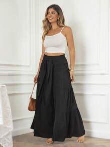 KURAYIA Pantalones anchos con cintura plisada y lazo delantero de mujer, estilo suelto para primavera y verano, ideal para vacaciones