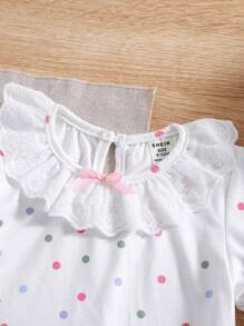 Infant & Toddler Girl's Colorful Dotted Lace Trim Ruffles Bunny Design Knit Top And Shorts 2Pcs Pajamas Set, Spring/Summer - Multicolor - View 4