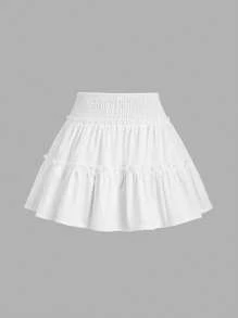 Sweetra Falda de señoras nueva de primavera, de línea A, suelta, con volantes en la cintura, de unicolor, linda y dulce - Blanco - Ver 2