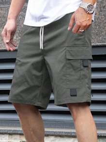 SHEIN Pantalones cortos de carga utilitarios informales de gris para adolescentes, atuendos de uso diario de estilo deportivo, callejero, punk rock y preppy, aptos para primavera/verano