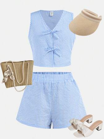 Girlism Tween Girls Vacation/Beach/Casual Striped Camisole & High-Waisted Loose Shorts Set