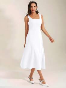 SHEIN Clasi Women's Elegant Solid Color Sleeveless Dress, Summer,Bohemia,Summer Dresses For Women,White Dresses For Women