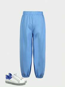 男童口袋抽绳腰部宽松长裤 - 藍色 - 查看 2