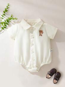 SHEIN Infant Boys' Casual Lightweight Long Sleeve Lapel Bodysuit, Summer - Apricot - View 3