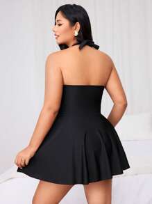 Swim Chiccia 1 Set Plus Size Women Mesh Patchwork Tankini Sets Swimdress, Black Beach Vacation Casual Swimwear For Summer - Black - View 2