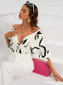 Aveloria Modichic Graphic Print Button Front Shirt Workwear Button Up Shirt Women  - Multicolor - View 5