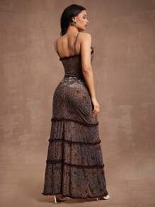 Hauture Women's Front Cut Out Maxi Dress With Ruffle Trim - Multicolor - View 4