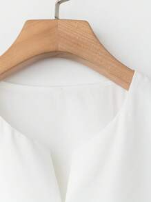 SHEIN Clasi 女士纯色圆领短袖腰系带休闲衬衫 - 白色 - 查看 5