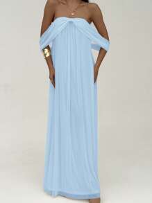 Aloruh Vestido plisado de hombros descubiertos de unicolor, elegante