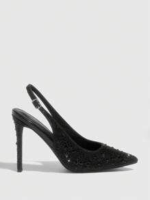 CUCCOO SZL Fashion Rhinestone Pointed Toe Slim High Heels With Ankle Strap, Black, Suitable For Date, Party, Festival, Holiday, Wedding For Christmas - Black - View 8