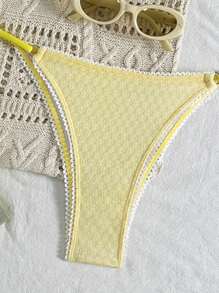 SHEIN Swim Women's Hollow Texture Fabric Yellow Bikini Set, Summer Beach Vacation - Yellow - View 5