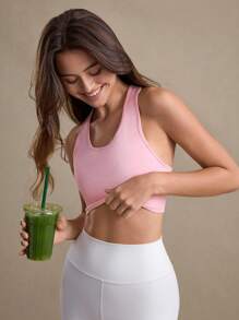 SHEIN Sports Women's Sports Racerback Tank Top, Seamless Perforated Yoga Activewear - Pink - View 7