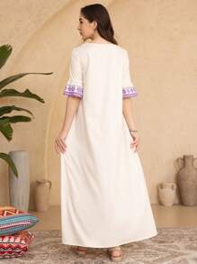 V-Neck Loose Long Dress With Short Sleeves For Teenage Girls, Summer - Multicolor - View 2