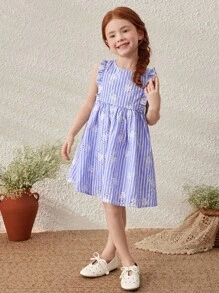 Blossori Robe bleue élégante à broderie florale sans manches pour jeunes filles, printemps/été - Multicolore - Voir 6