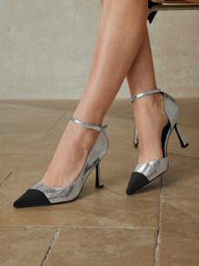 MOTF PREMIUM GIÀY CAO GÓT MŨI NHỎ PATCHWORK THỜI TRANG - Bạc - Xem 5