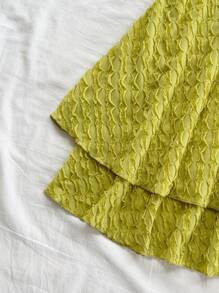 Soleia 女士度假风芥末黄提花纹理扭纹后系带荷叶边下摆迷你连衣裙