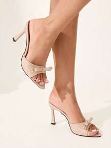 CUCCOO CHICEST New Fashionable Versatile Rhinestone Bow Strap Stiletto High Heel Sandals - Pink - View 3