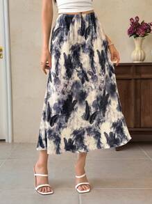 EastFlair 女士度假风格蝴蝶扎染印花弹性腰部 A 字裙 - 彩色 - 查看 2