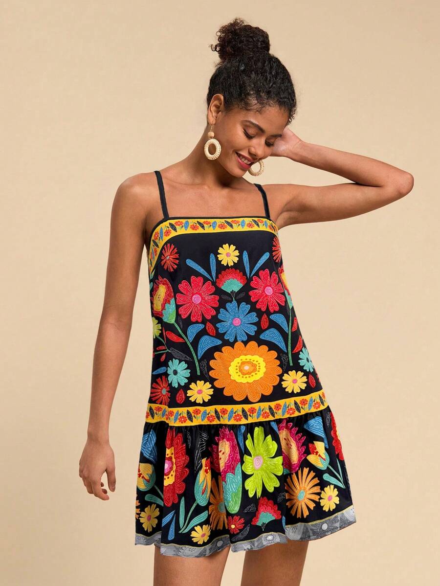 Travachic Women's Floral Ruffled Hem Spaghetti Strap Vacation Dress,Summer Dresses,Sun Dress
Spring Clothes - Black - View 1
