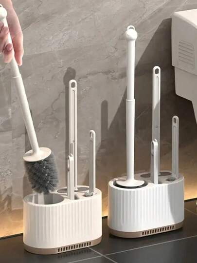 4-Piece Wall-Mounted Toilet Brush Set - No Blind Spot Bathroom Cleaning Tool With Detachable Holder, Light Luxury Bath Accessories For Modern Home (4-In-1 Hygienic Design) Bathroom Decor Summer