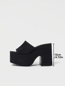 CUCCOO BASICS Women's Peep Toe Chunky Heel Mule Sandals, Breathable Spring/Summer Party Waterproof Platform High Heel Shoes, Black