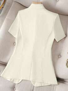 Franclia Asymmetric Pocket Single Button Lapel Short Sleeve Blazer - Beige - View 2