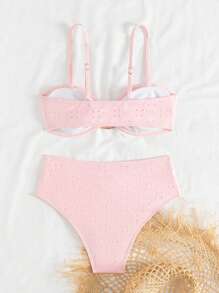 SHEIN Conjunto de Maiô Bikini Novo de Malha com Jacquard Vazado para Mulheres, Verão, Férias na Praia, com Decoração de Concha na Moda