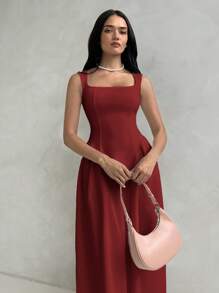 Aloruh 女士优雅白色喇叭形 A 字形荷叶边领紧身荷叶边中长连衣裙