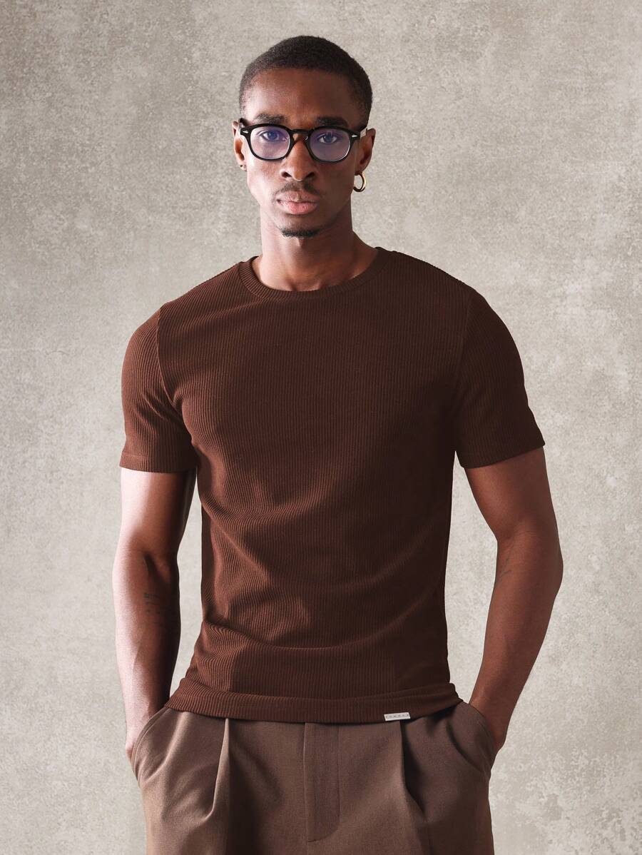 SUMWON Premium Ribbed Muscle Fit Short Sleeve T-Shirt Essential Slim Athletic Workout Casual Weekend Fashion Tee Basic Luxury Streetwear - Grey - View 1