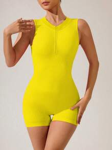 SHEIN Sports Women's Solid Color Sleeveless Seamless High Stretch Sports Shorts - Yellow - View 5