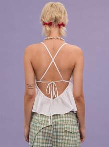 COUREZ Babydoll Cami Top Spring Summer For Women /Y2K/Casual Vintage Cotton - White - View 3