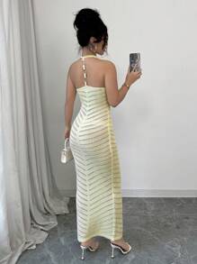 Elenzga Suspender-Style Summer Knitted Fitted Bodycon Mini Dress, Versatile & Slimming - Yellow - View 2