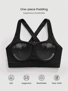GLOWMODE Quick-Dry Plus Size Built-In Cups Crisscross Strap Back Drawstring Waist Peekaboo Dress With Built-In Shorts Low Impact Tennis Active Daily Casual - Black - View 3