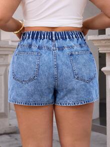 SHEIN SXY Plus Size Summer Casual Wrap Denim Shorts