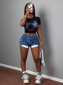 Slaydiva Pantaloncini da donna aderenti in tessuto a maglia lavorato, con tasche, stile casual da strada per festival musicali, San Patrizio, Pasqua - Primavera/Estate 2025
