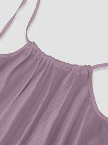 INAWLY Đầm hai dây hở lưng màu trơn cỡ lớn cho nữ - Màu tím - Xem 3