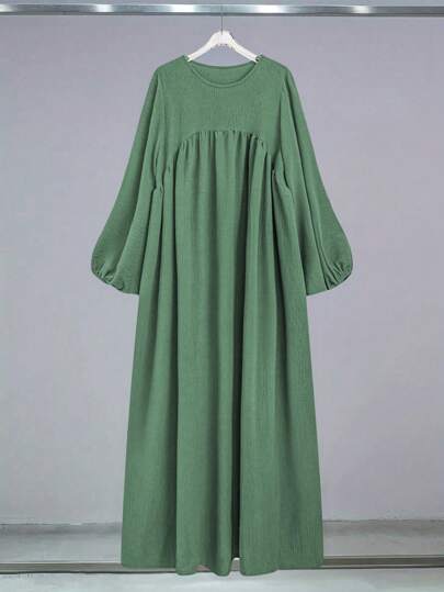 Al Najma 女士纯色圆领灯笼袖阿拉伯风格长裙，端庄