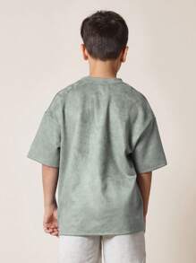 SUMWON Youth Oversize Suede T-Shirt Streetwear Urban Style Casual Summer Athletic Tee With Logo Design Wear Sporty Aesthetic - Green - View 2