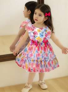 SHEIN Vestito di tulle da principessa con grandi occhi cartoni animati, di colore verde fluo, per bambine da 0 a 3 anni, casual e divertente per uso quotidiano