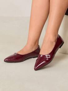 CUCCOO CURVES Plus Width & Fit Wine Red Pointed Toe Flat Shoes, Elegant Casual Wear For All Seasons - Burgundy - View 5