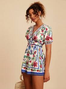 Travachic Flower Print Romper For Casual Holiday,Summer Outfits For Women,Beach Outfits For Woman,Western Wear Women,Concert Outfit Women,Boho,Tropical Vacation - Multicolor - View 6