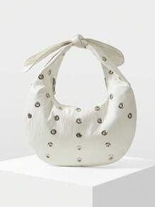 MOTF PREMIUM EYELET GROMMET TEXTURED KNOT TOP HANDLE BAG - Beige - View 2