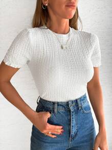 RueChic Top casual a girocollo con texture rotonda