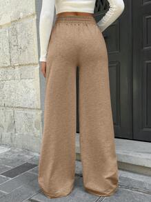 EURMUSE Cotton Tall Drawstring Waist Wide Leg Pants - Camel - View 2
