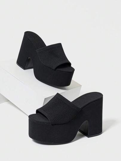 CUCCOO BASICS Women's Peep Toe Chunky Heel Mule Sandals, Breathable Spring/Summer Party Waterproof Platform High Heel Shoes, Black